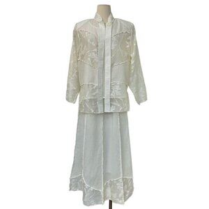 IC by Connie K 3-Piece Set Tank Blazer Skirt White Floral Vintage  Medium